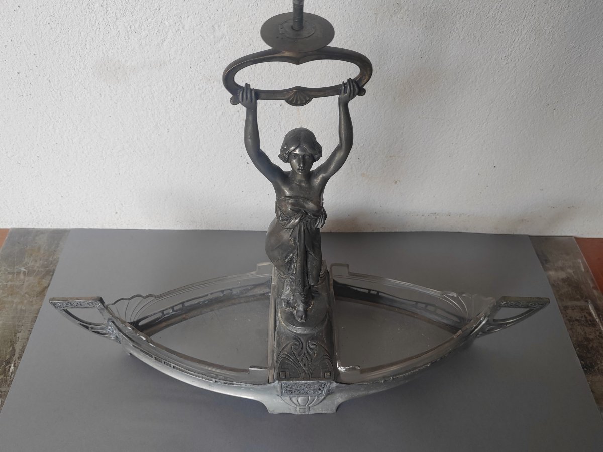 Art Nouveau Centerpiece In Silver-plated Metal -photo-3