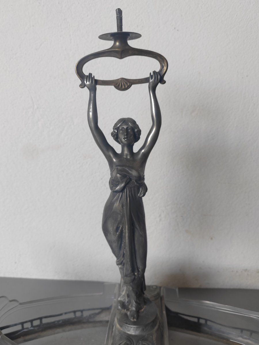 Art Nouveau Centerpiece In Silver-plated Metal -photo-3