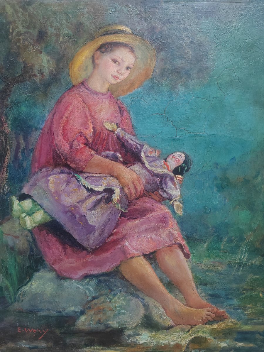 Young Girl With A Doll By émile Wery 