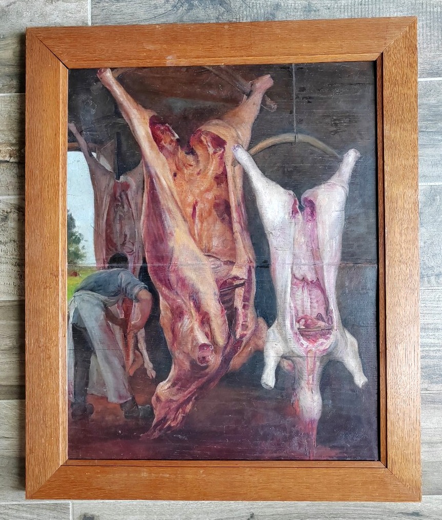 "the Butcher" (french School, Circa 1920) — Large Painting -photo-3