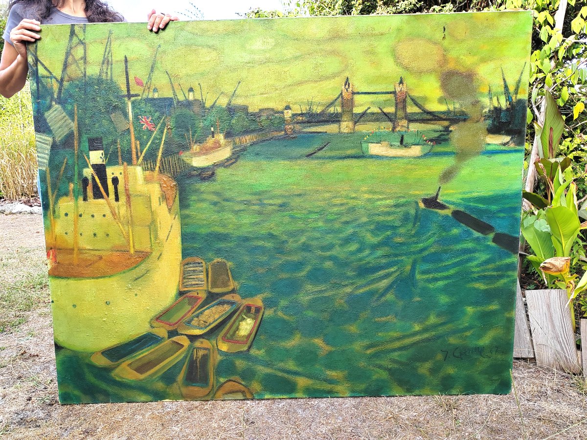 Londres Tower Bridge Yves Ganne immense tableau 