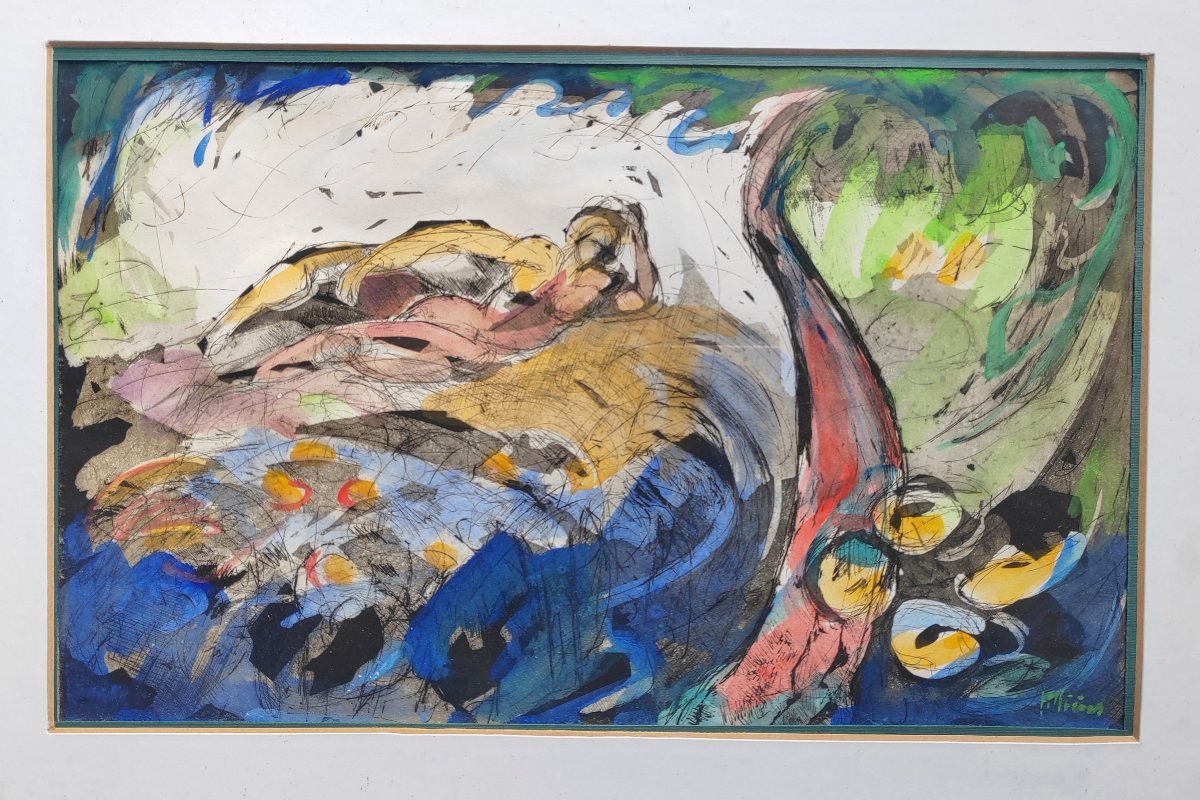 Odalisque, Mixed Media, Signature To Be Identified 