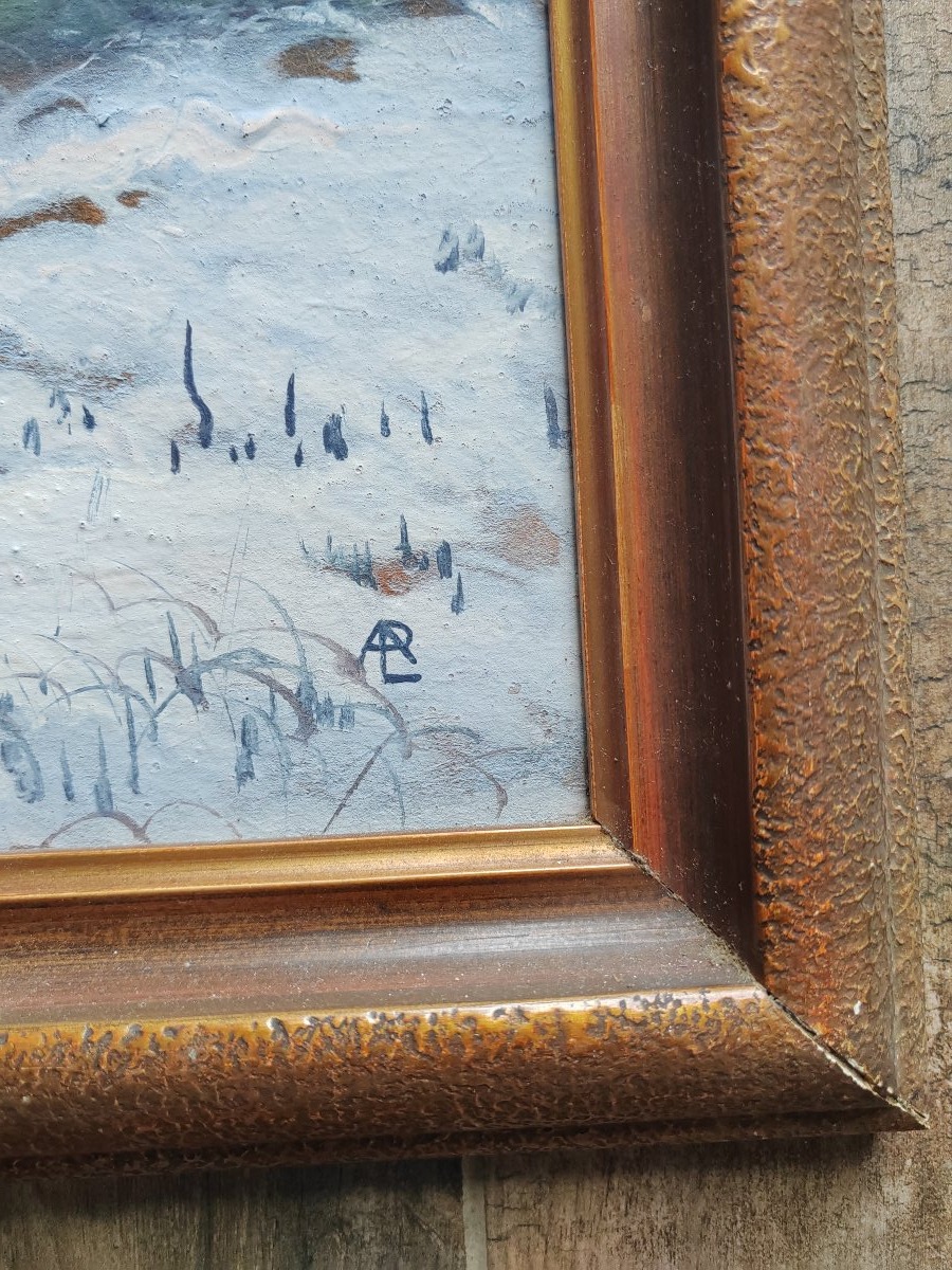 André Paul Leroux (1870-1950) environs de Fecamp sous la neige grande gouache-photo-3