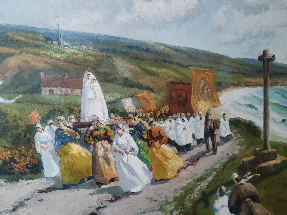 "pardon At Penhors, 1928" By Lucien Marie Le Gardien—a Very Large Painting -photo-4