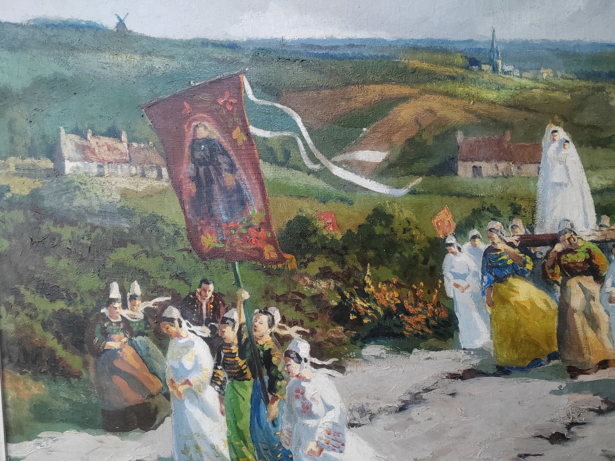 "pardon At Penhors, 1928" By Lucien Marie Le Gardien—a Very Large Painting -photo-1
