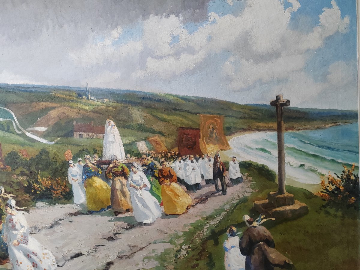 "pardon At Penhors, 1928" By Lucien Marie Le Gardien—a Very Large Painting -photo-2