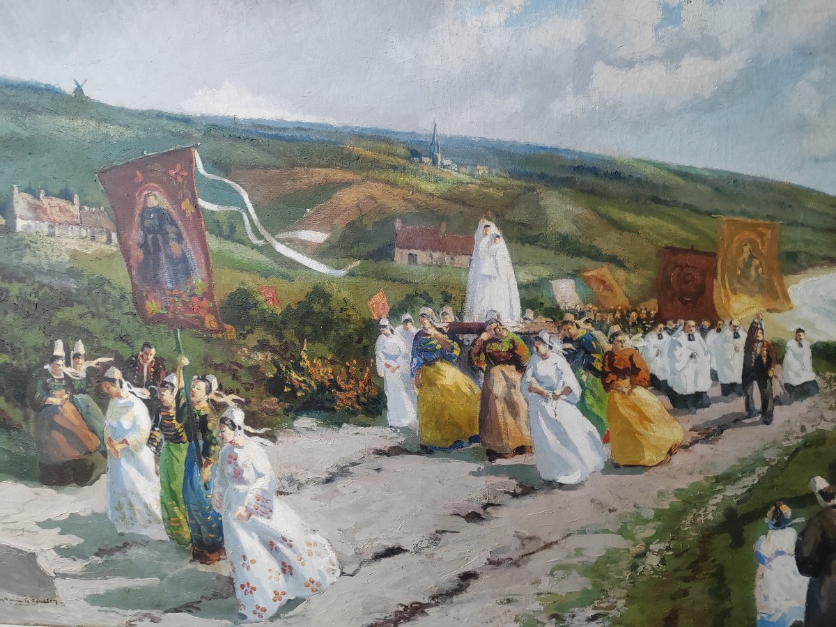"pardon At Penhors, 1928" By Lucien Marie Le Gardien—a Very Large Painting -photo-4