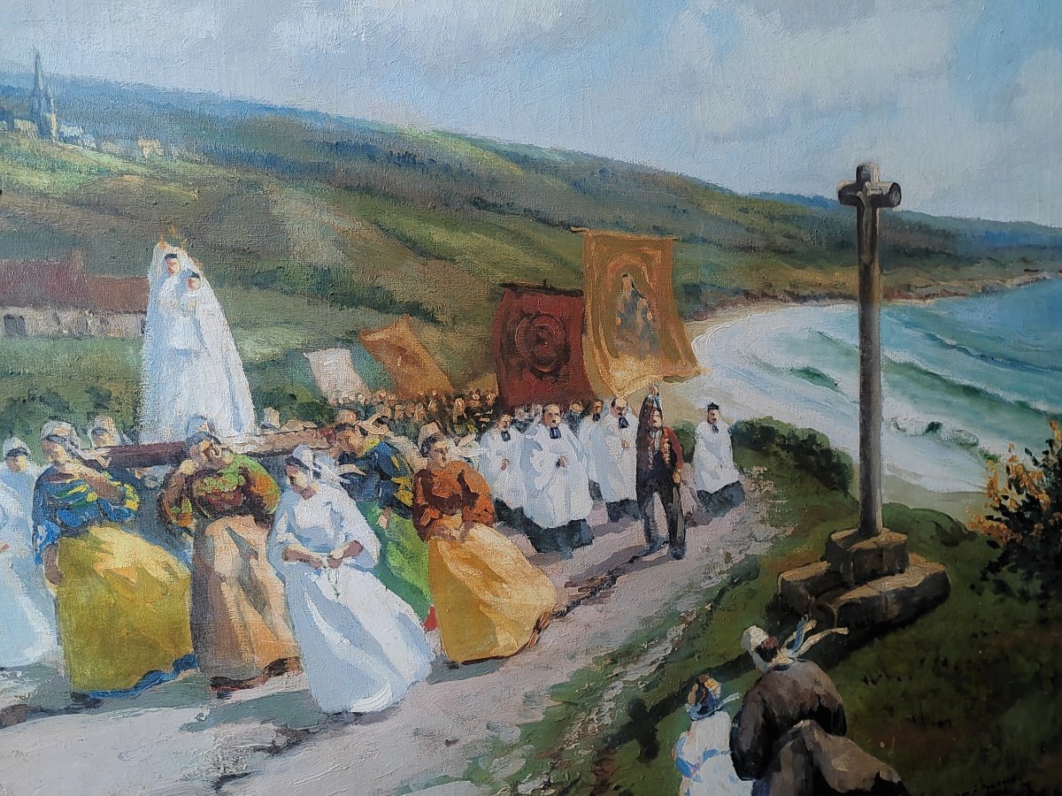 "pardon At Penhors, 1928" By Lucien Marie Le Gardien—a Very Large Painting -photo-5