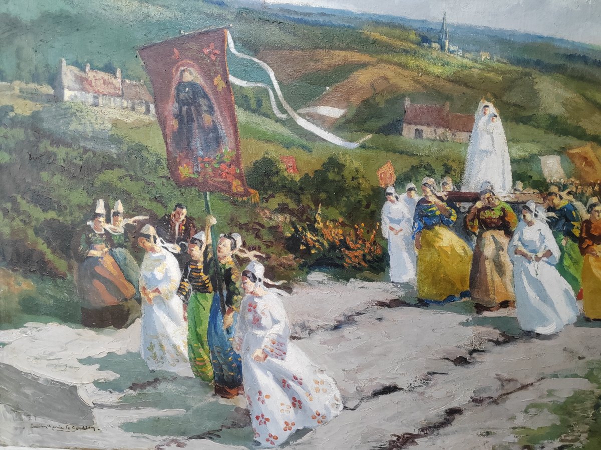 "pardon At Penhors, 1928" By Lucien Marie Le Gardien—a Very Large Painting -photo-6