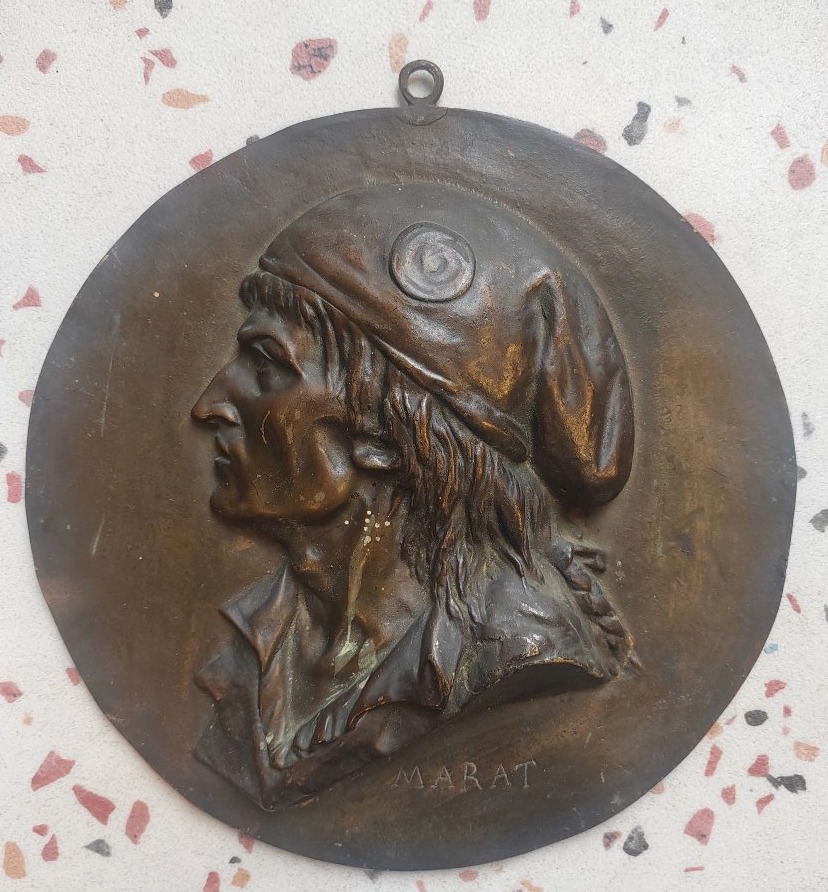 19th-century Bronze Medallion Portrait Of Marat From The Revolution 