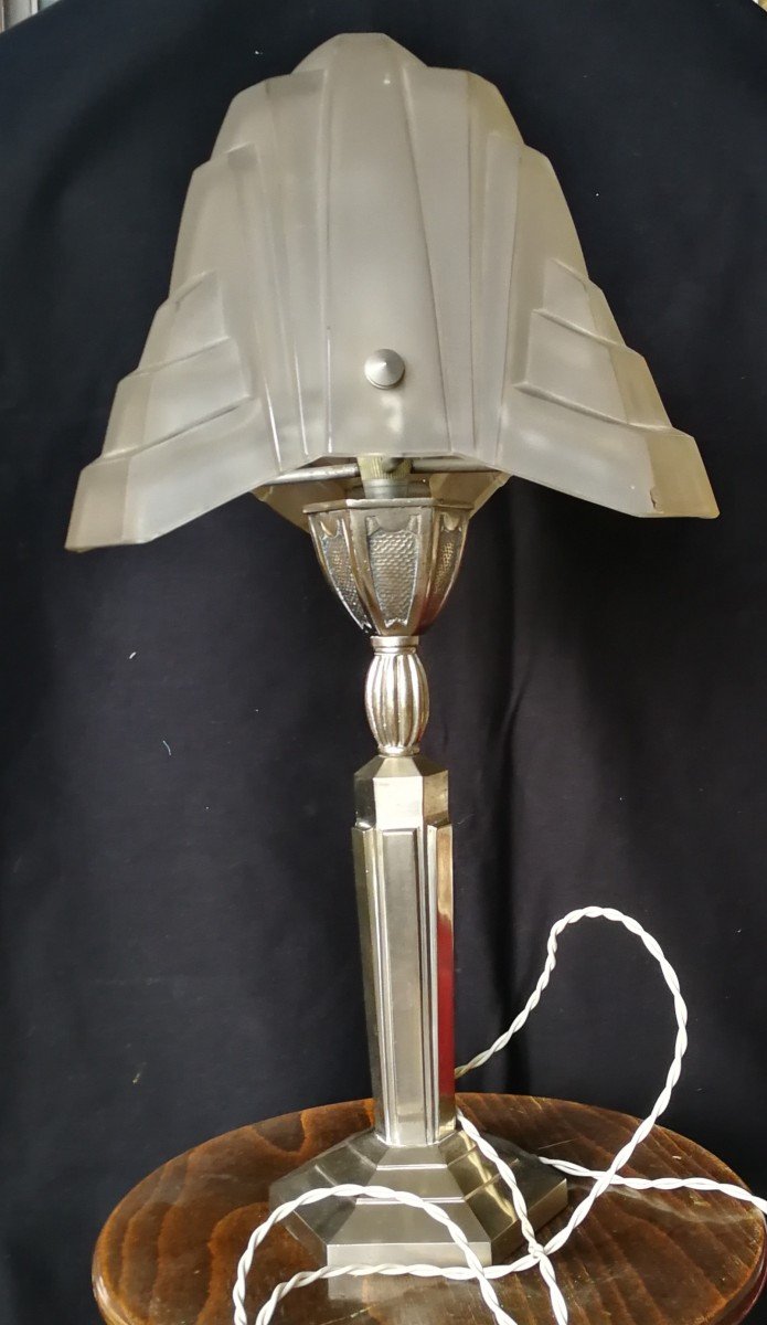 grande Lampe Degué Art Déco Pied Chromé 51 cm