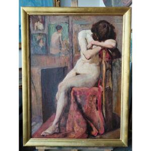 Large Nude In The Workshop French School 19th