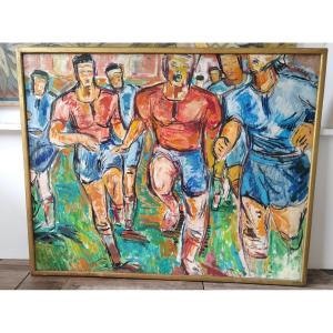 Large Fauve Painting By Maurice Aubret Rugby Art Deco 