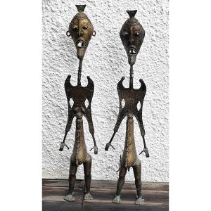 Couple En Bronze Grand Format 1m10 Senoufo Bénin art Afrique 
