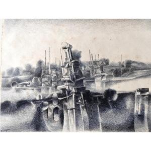 André Beaurepaire composition fantastique encre sur papier 