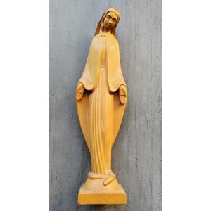 Symbolist Virgin In Wood By René Gourdon (1910-1982)