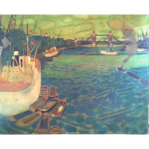 London Tower Bridge Yves Ganne Important Painting 130x163