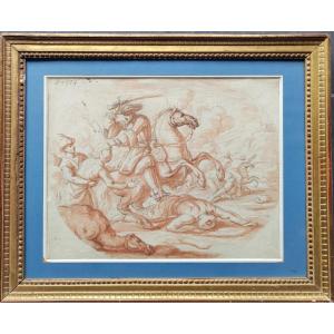 La charge de la cavalerie contre les ottomans Dessin début 18 ème école napolitaine 