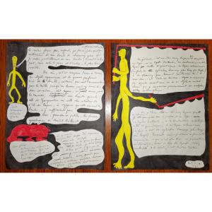 Paire de dessins Yvon Taillandier figuration libre