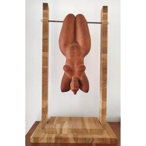 Trapéziste terre cuite grande sculpture mobile