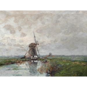 Joseph Gindra (1862-1938) Liège Dordrecht grand tableau 