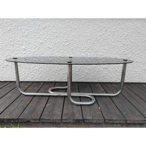 Large Vintage 1970 Coffee Table In Glass And Chrome