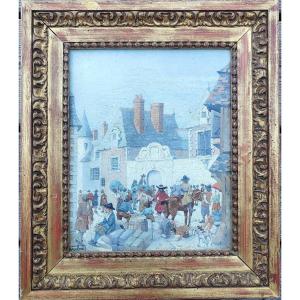 Albert Dubout (1905-1976) scène animée sur la place du village