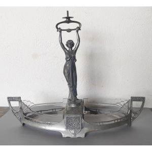 Art Nouveau Centerpiece In Silver-plated Metal