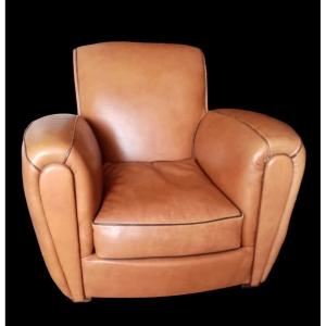 Fauteuil Club En Cuir Havane Art Déco 