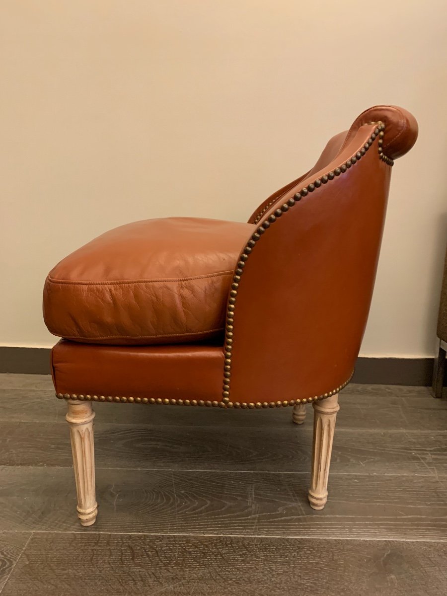 Pair Of Jansen Leather Fireside Chairs Circa 1960.-photo-3