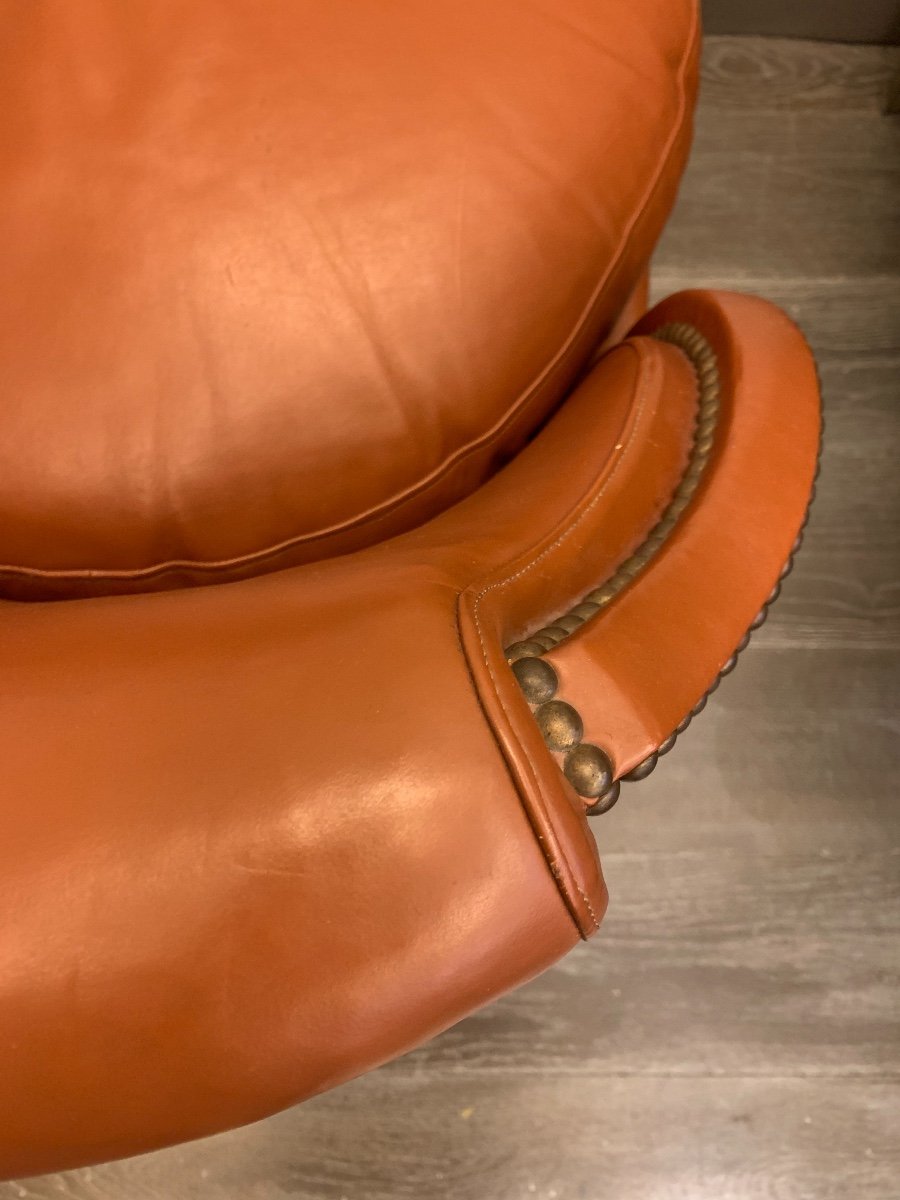 Pair Of Jansen Leather Fireside Chairs Circa 1960.-photo-4