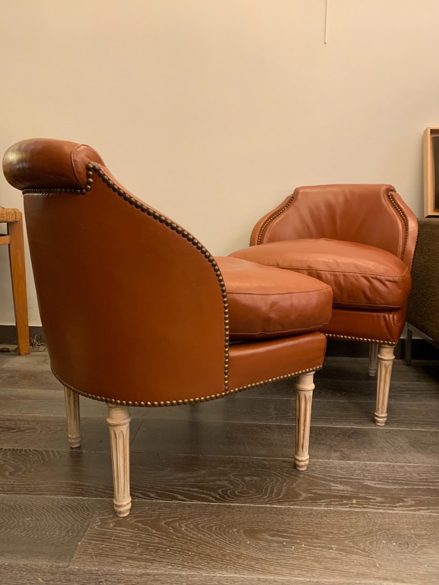 Pair Of Jansen Leather Fireside Chairs Circa 1960.-photo-3