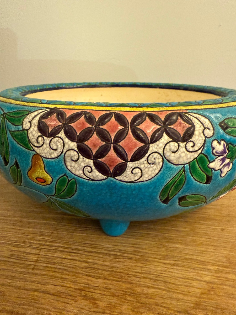 Longwy Cup With Bats And Gourds, Late 19th Century.-photo-1