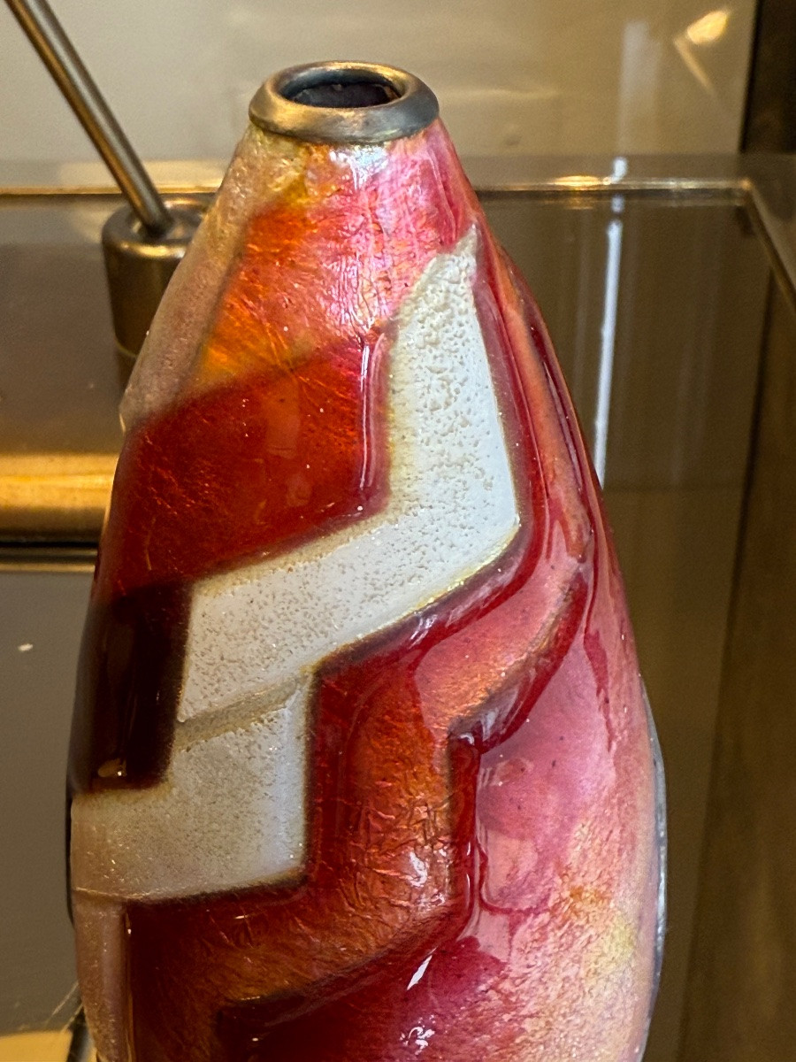 Vase Art Déco En émaux Signé Camille Fauré.-photo-2