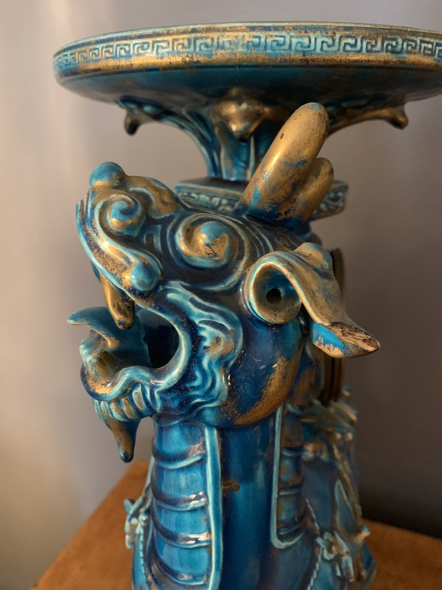 Rare Pendule Dragon En Longwy-photo-3
