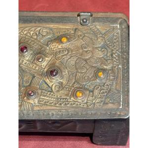Iron Box With Cabochons, Signed Alfred Daguet.