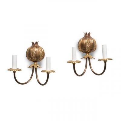 Pair Of "grenades" Bronze Sconces Signed Maison Charles.