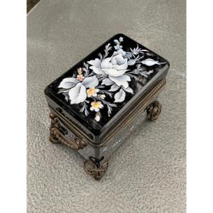 Bohemian Black Crystal Jewelry Box Circa 1900.