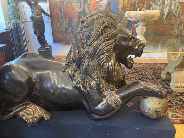 Paire De Lions En Bronze Massif-photo-3