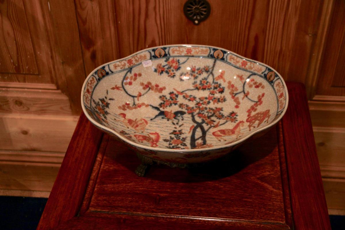 Chinese Ceramic Dish With Golden Bronze Mount, Twentieth Century