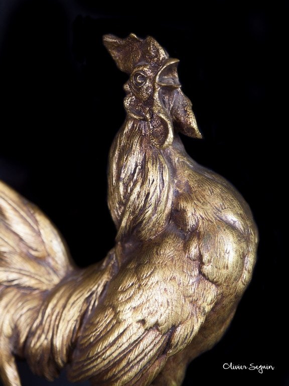 Rooster In Gilt Bronze-photo-2