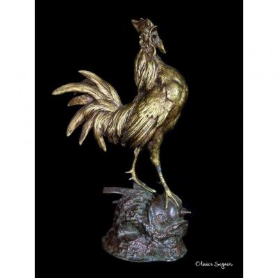 Rooster In Gilt Bronze