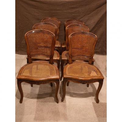 Suite Of Six Chairs In Walnut Louis XV Style