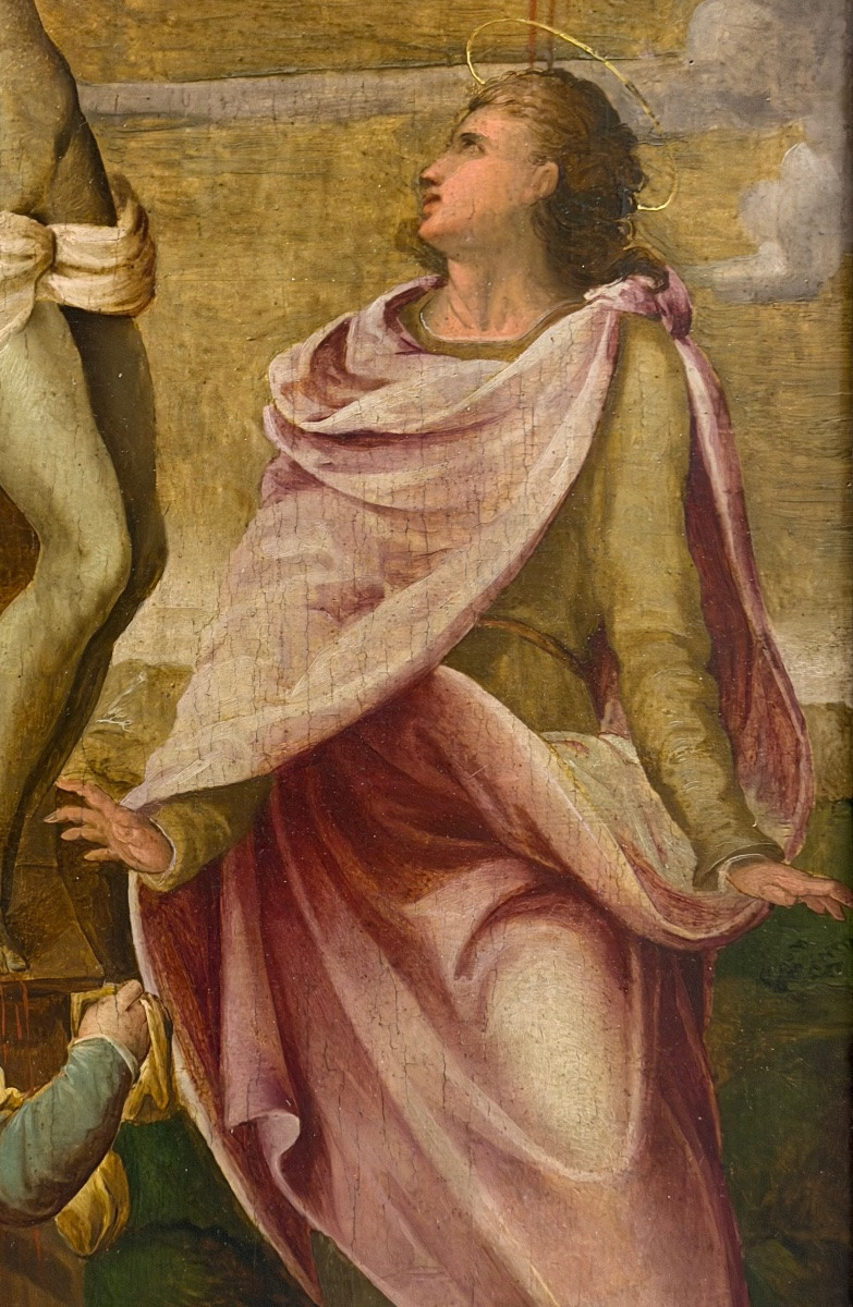 Antique Oil On Panel Depicting The Crucifixion-photo-3