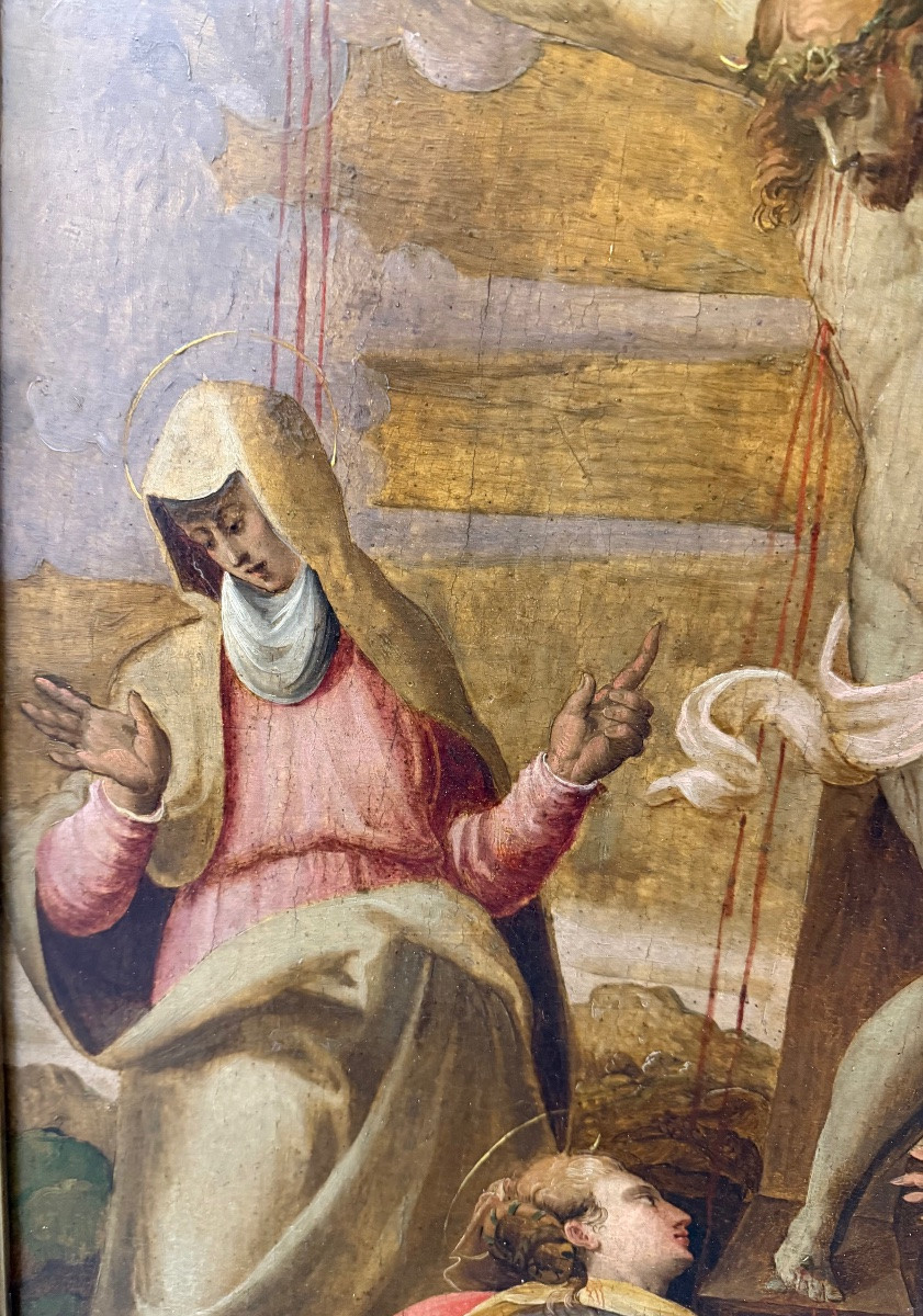 Antique Oil On Panel Depicting The Crucifixion-photo-4