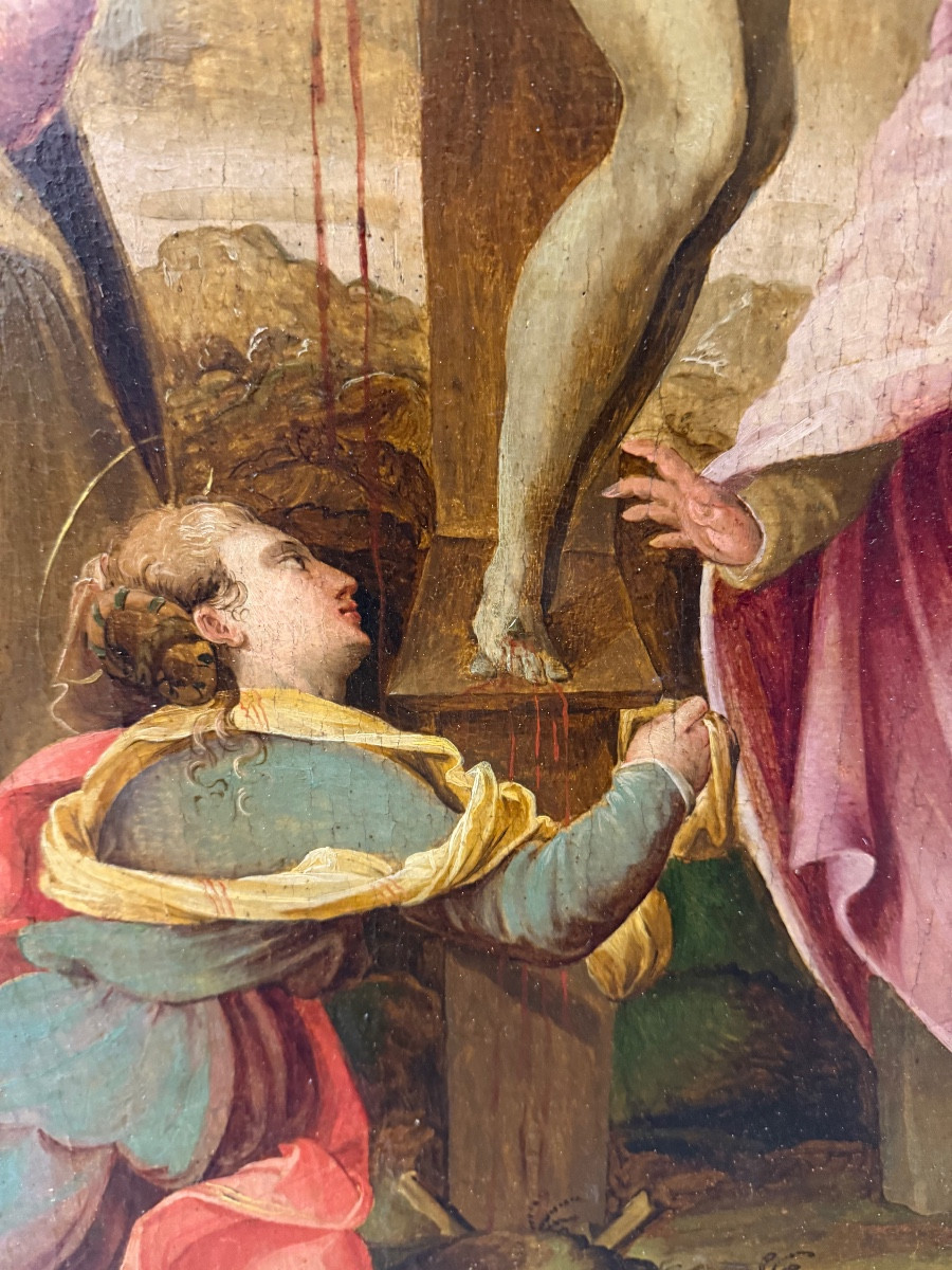 Antique Oil On Panel Depicting The Crucifixion-photo-1