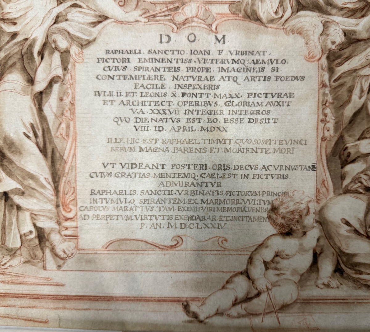 Frontispiece avec portrait ovale de Raphaël, avec trois figures allégoriques-photo-3