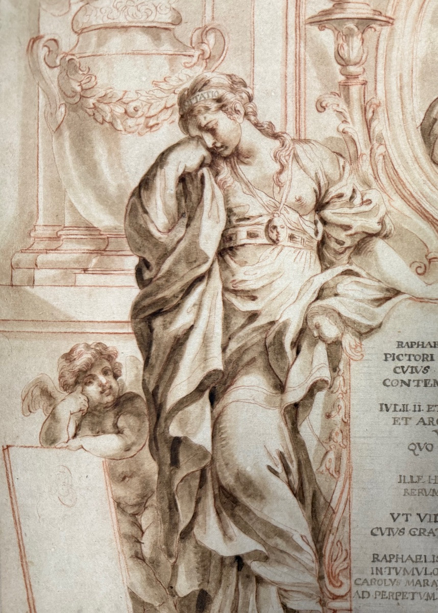 Frontispiece avec portrait ovale de Raphaël, avec trois figures allégoriques-photo-4