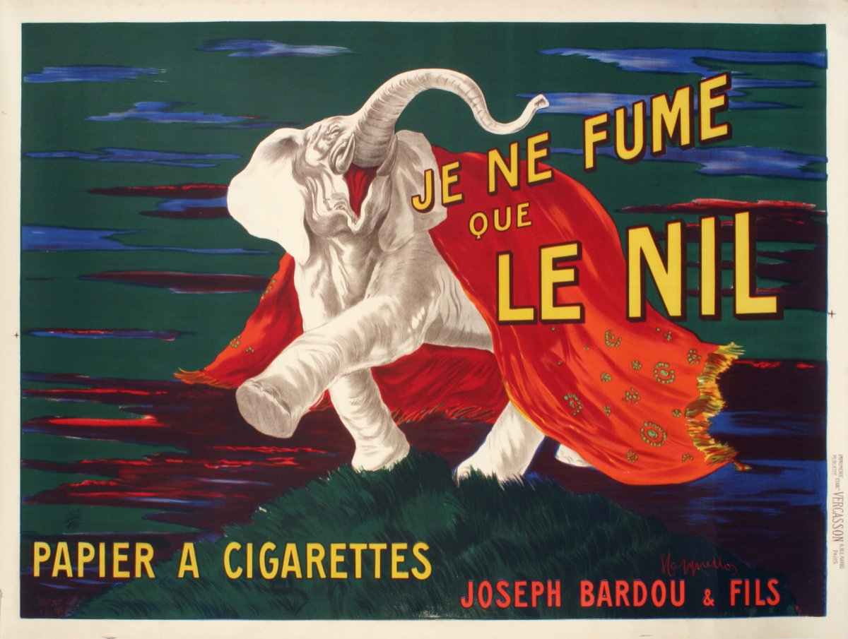 Original Vintage Poster, Cappiello L., Je Ne Fume Que Le Nil, Elephant, Cigarette Paper, 1912