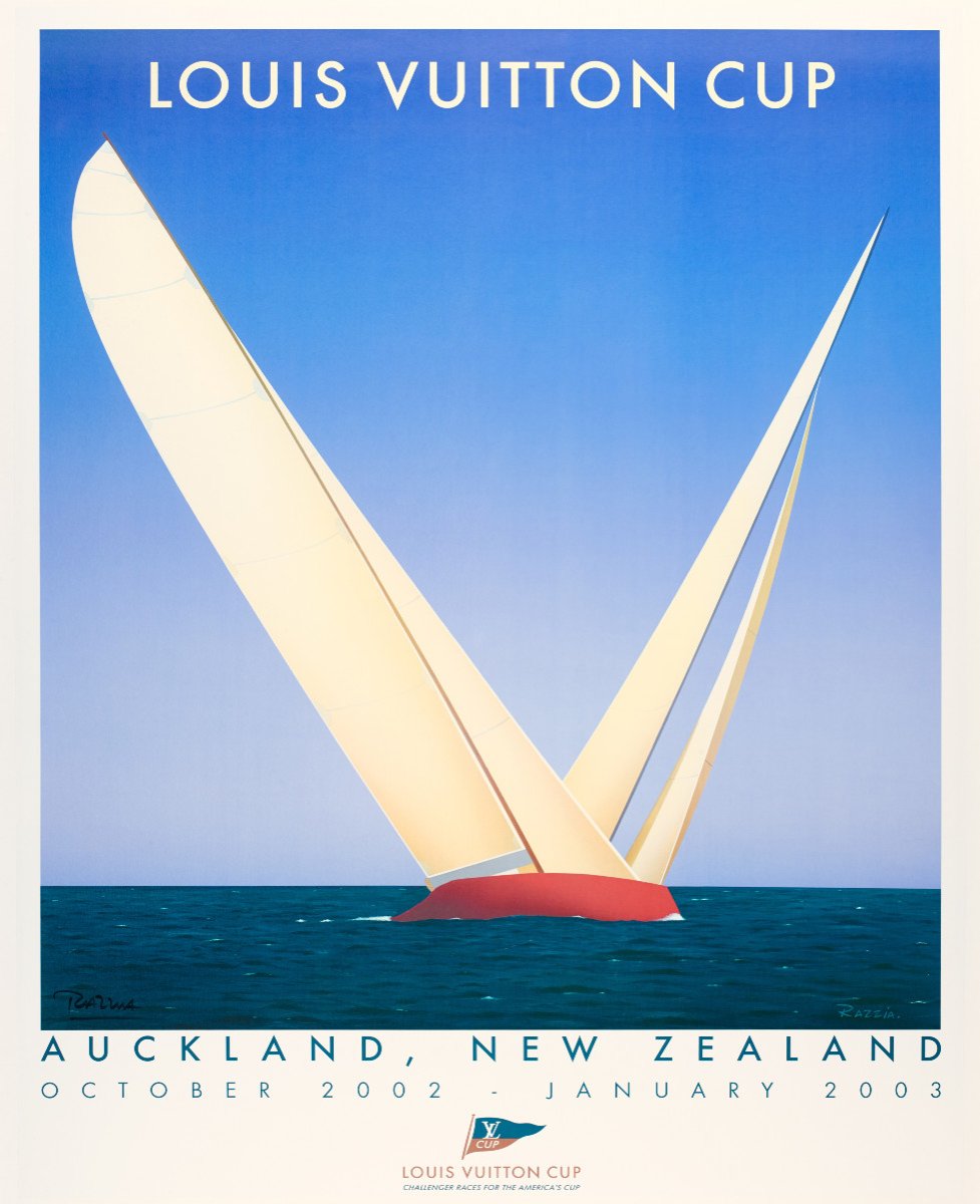 Affiche Originale, Razzia, Louis Vuitton Cup, Auckland New Zealand, Course Bâteau, Voile, 2003